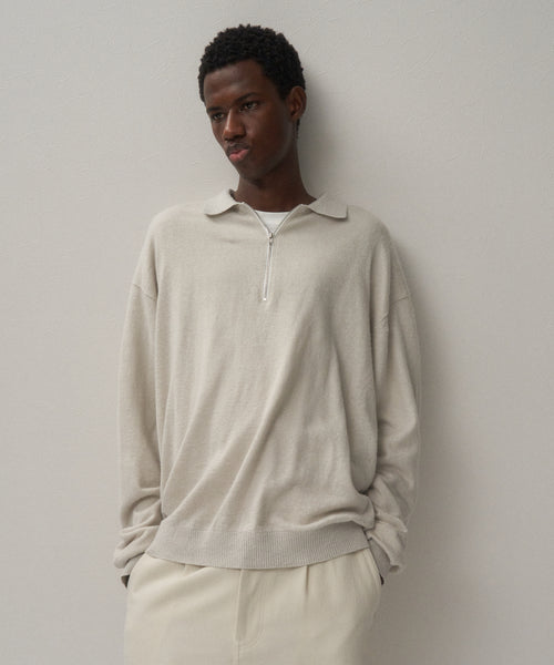 LINEN SHORT FUR | ZIP UP POLO SWEATER – ATON | エイトン
