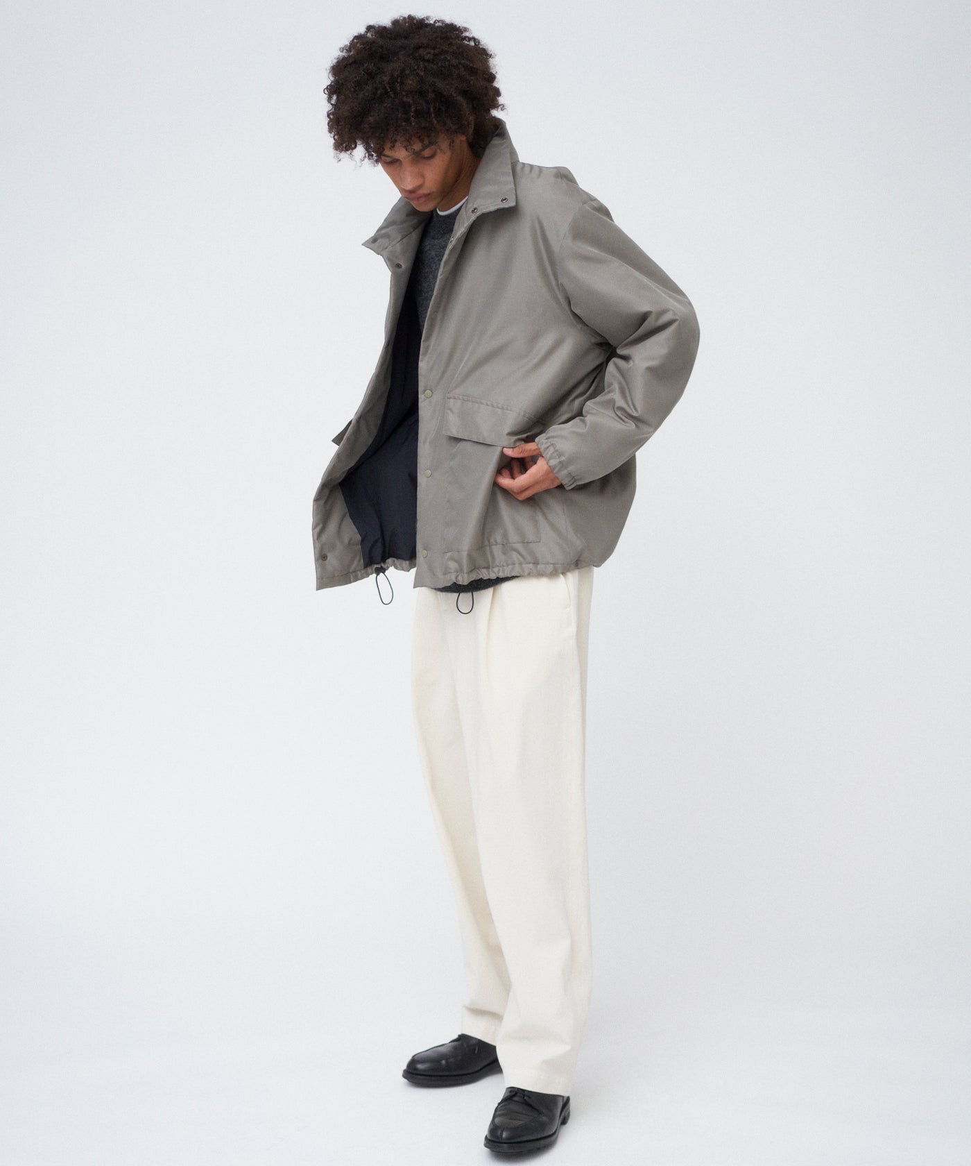 ACRYLIC COATED SILK | PADDED STAND COACH JACKET – ATON | エイトン