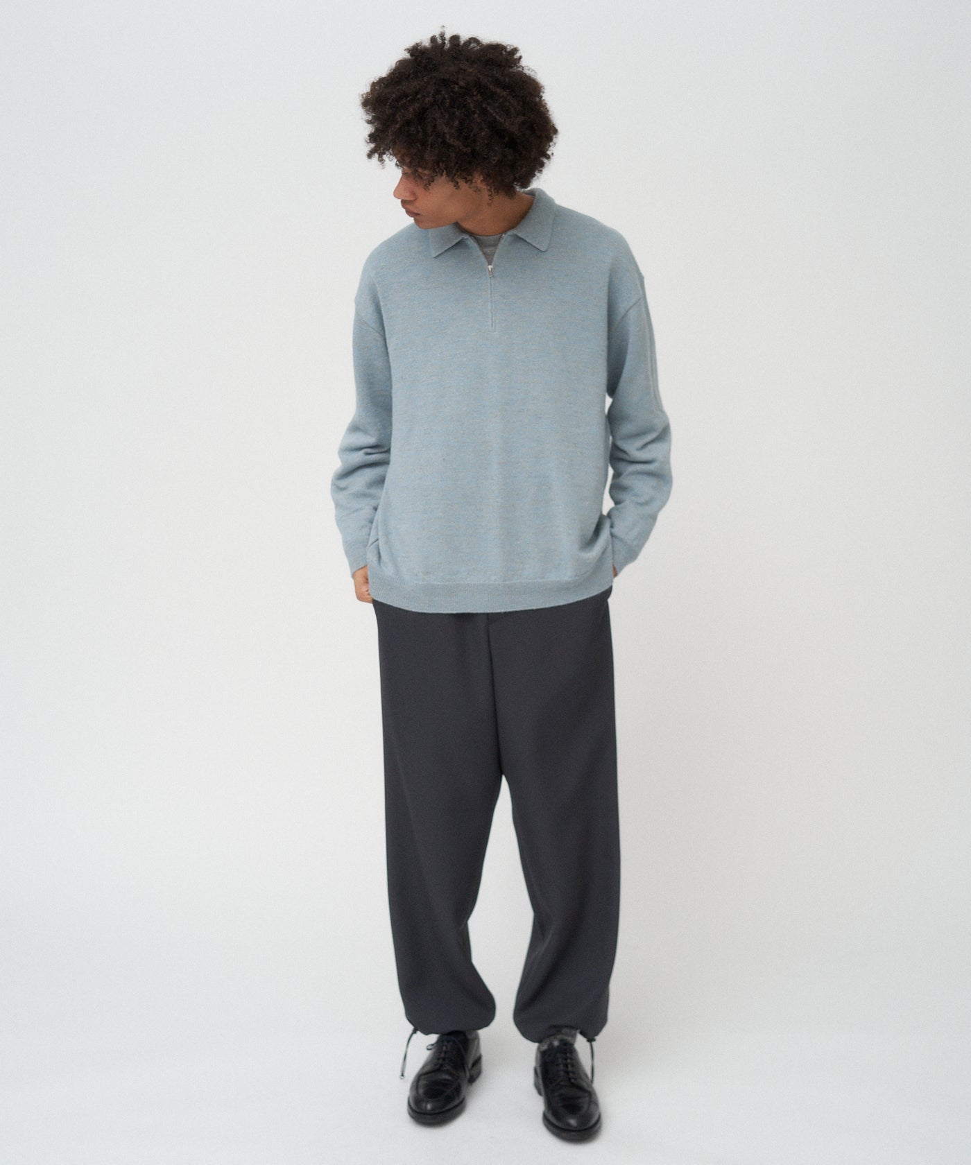 BABY ALPACA LINEN | ZIP-UP POLO SWEATER – ATON | エイトン