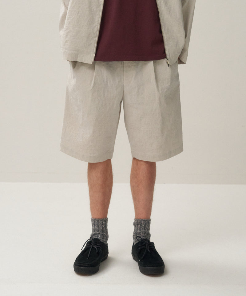 STRETCH NYLON LINEN | WIDE TWO TUCKED SHORTS