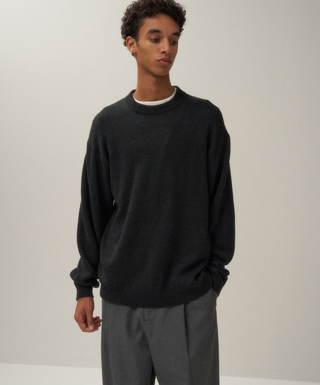 LINEN WOOL TOP | CREWNECK SWEATER – ATON | エイトン