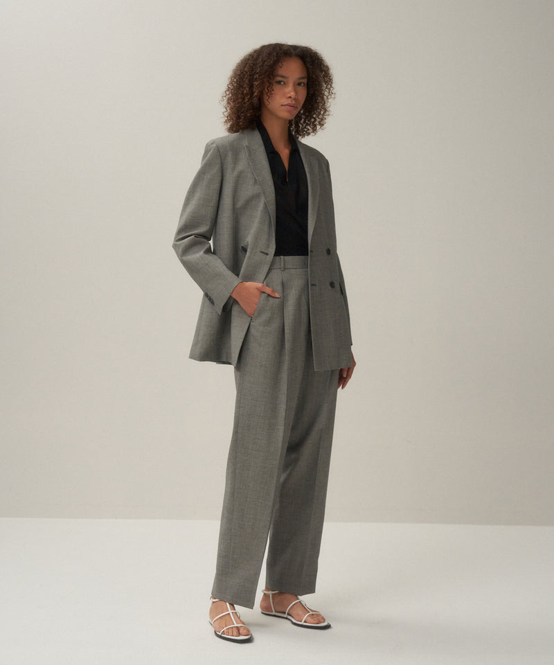 WOOL LINEN SHARKSKIN | TAPERED TUCKED PANTS