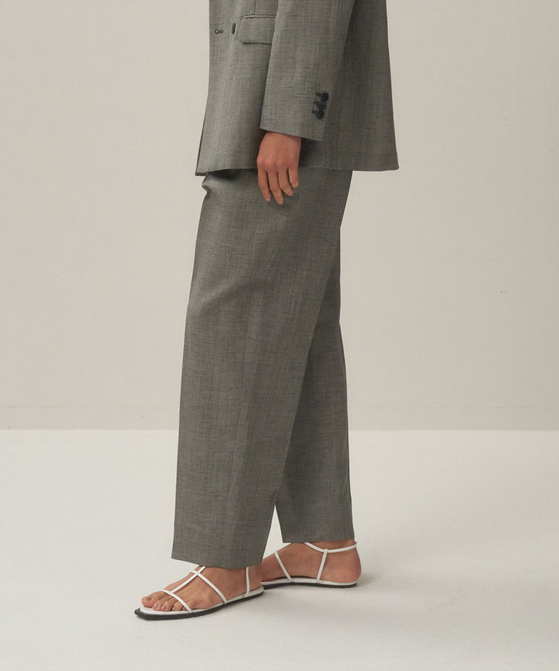 WOOL LINEN SHARKSKIN | TAPERED TUCKED PANTS