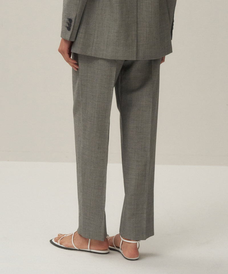 WOOL LINEN SHARKSKIN | TAPERED TUCKED PANTS