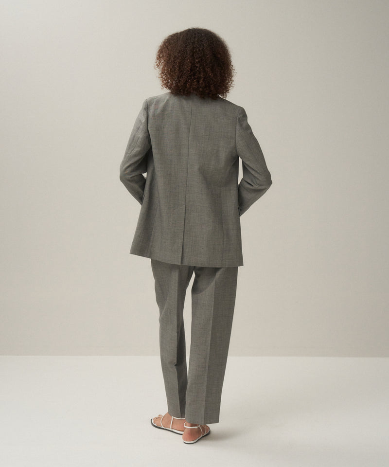 WOOL LINEN SHARKSKIN | TAPERED TUCKED PANTS