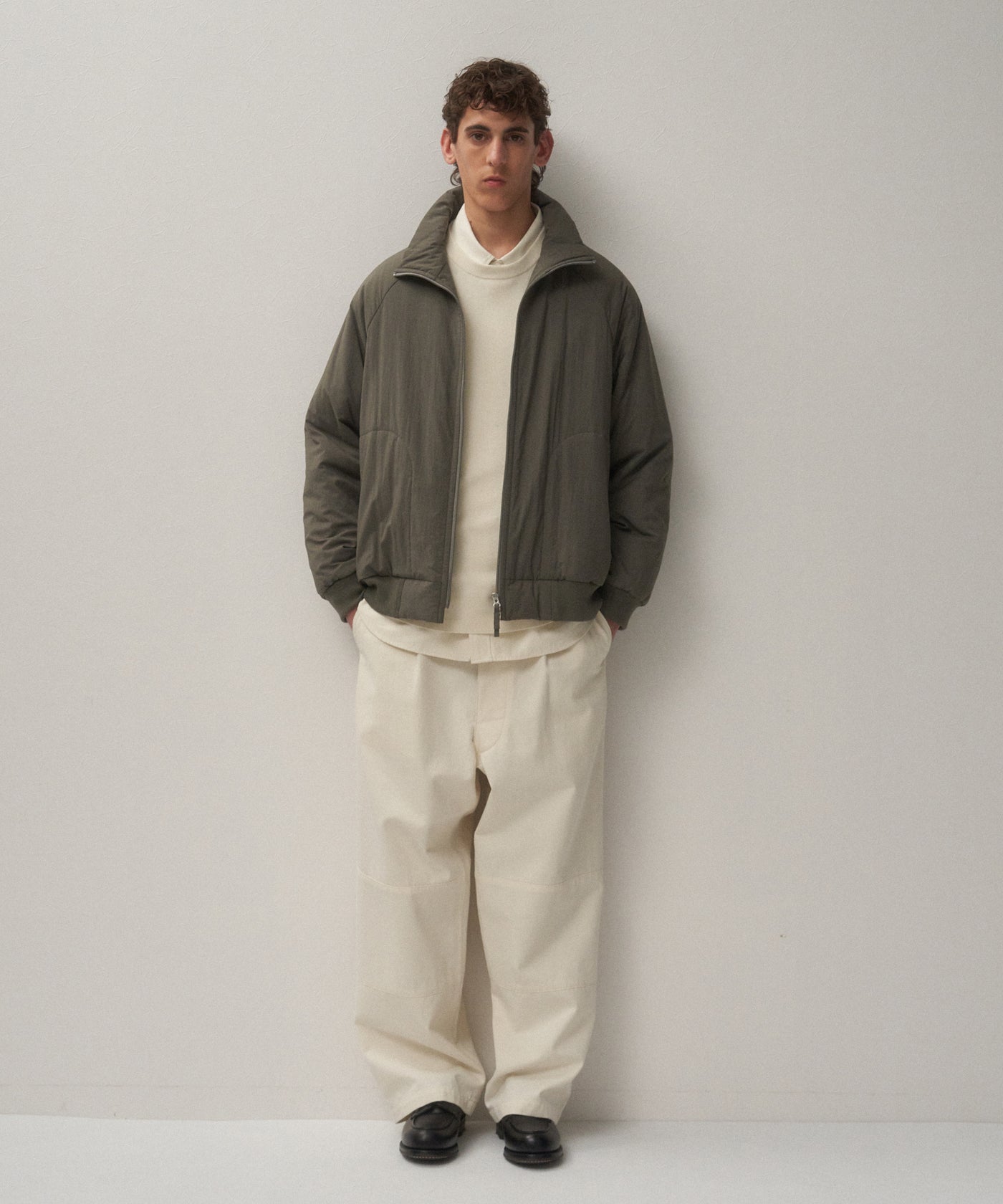 MAT AIRY NYLON | WOOL PADDED STAND JACKET – ATON | エイトン