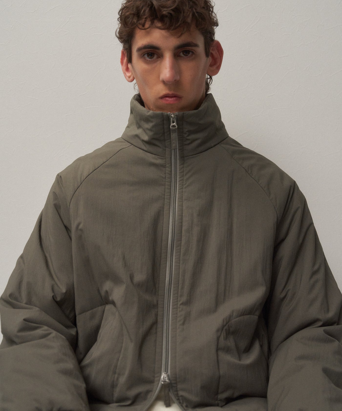 MAT AIRY NYLON | WOOL PADDED STAND JACKET – ATON | エイトン