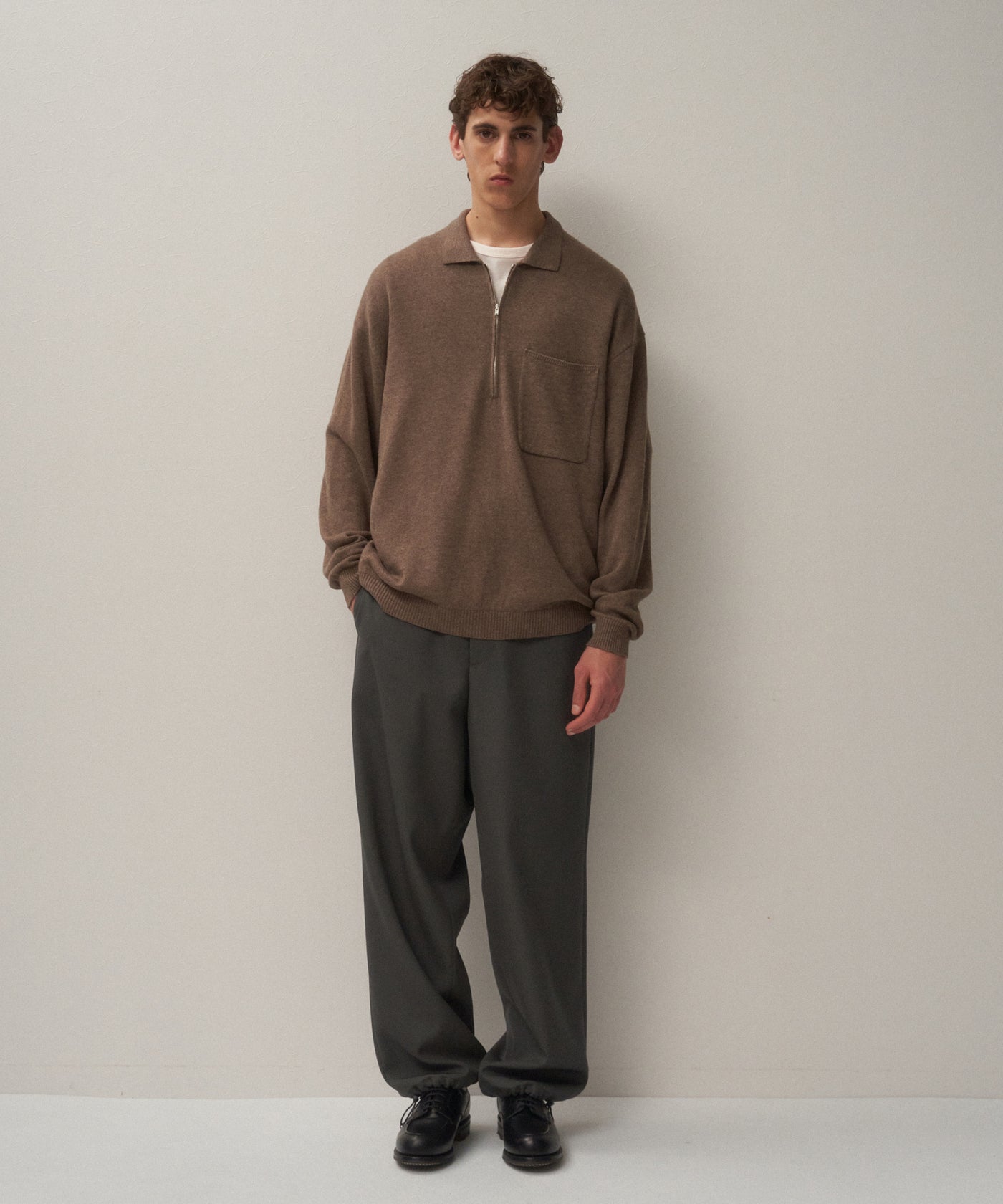 LINEN WOOL BRUSHED | ZIP UP POLO SWEATER – ATON | エイトン