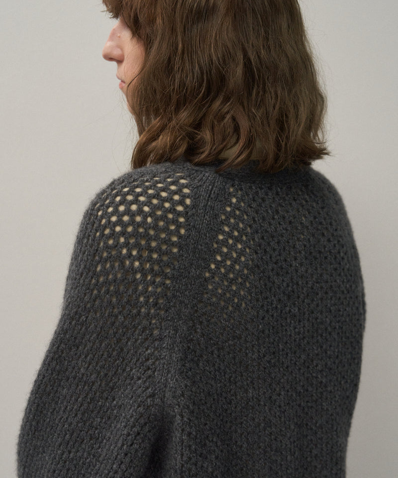 WOOL CASHMERE ALPACA | MESH V-NECK CARDIGAN