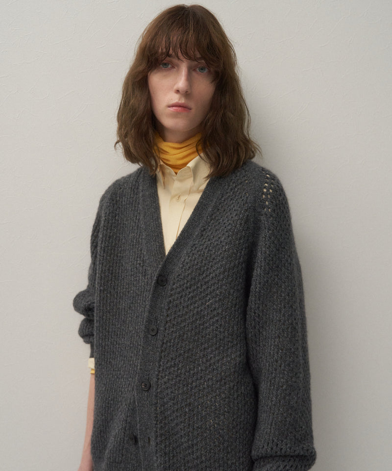 WOOL CASHMERE ALPACA | MESH V-NECK CARDIGAN