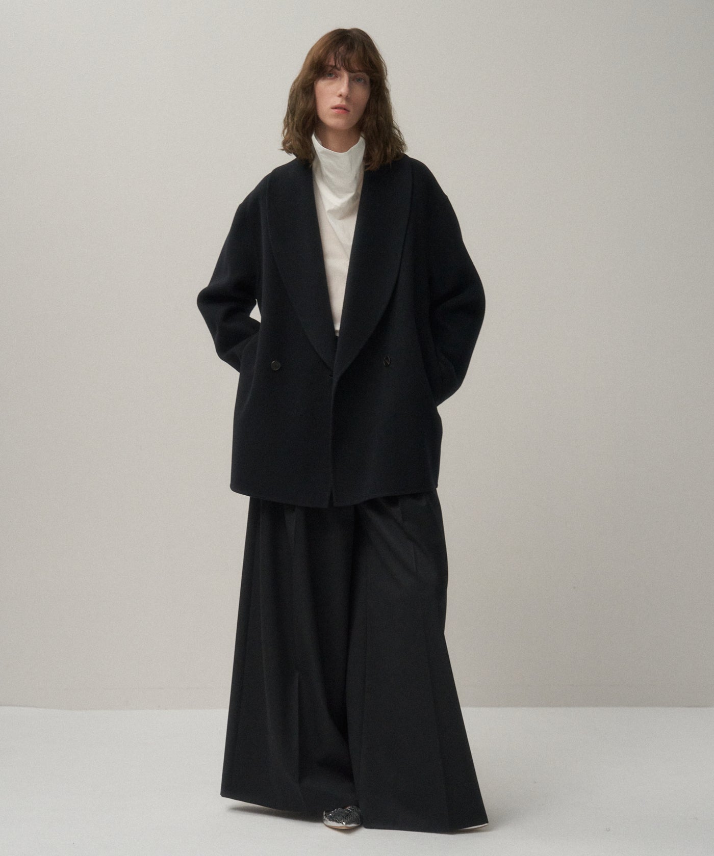 MERINO DOUBLE MELTON | SHAWL COLLAR SHORT COAT – ATON | エイトン