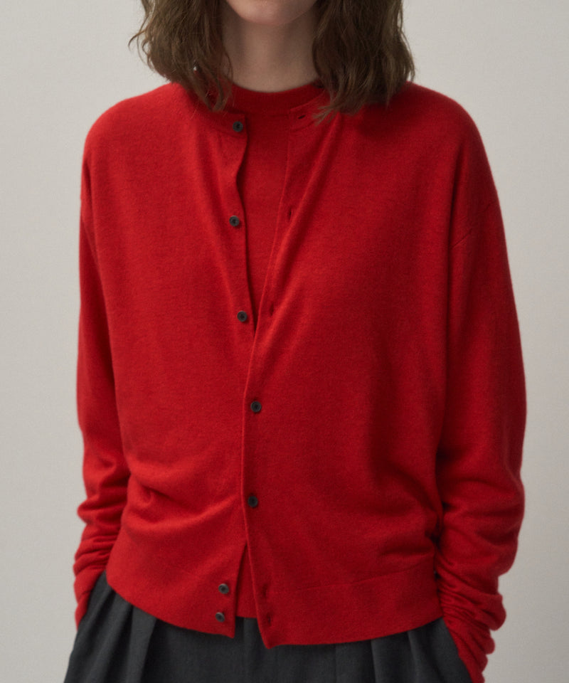 GARMENT DYED CASHMERE SILK | CREWNECK CARDIGAN
