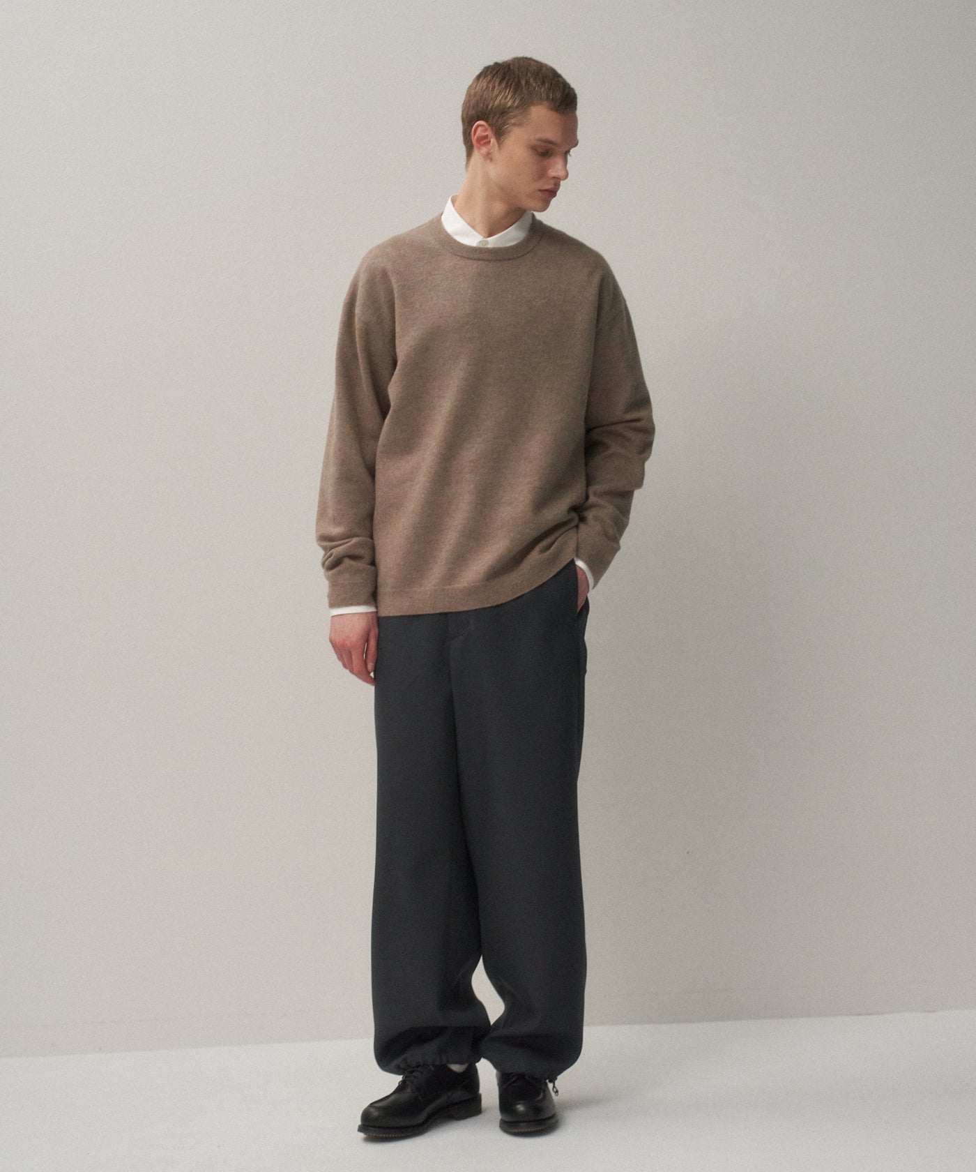 ATON BACK SATIN BASIC PANTS ウール スラックス Namu Shop - Aton Back Satin Wool Utility Pants - Black