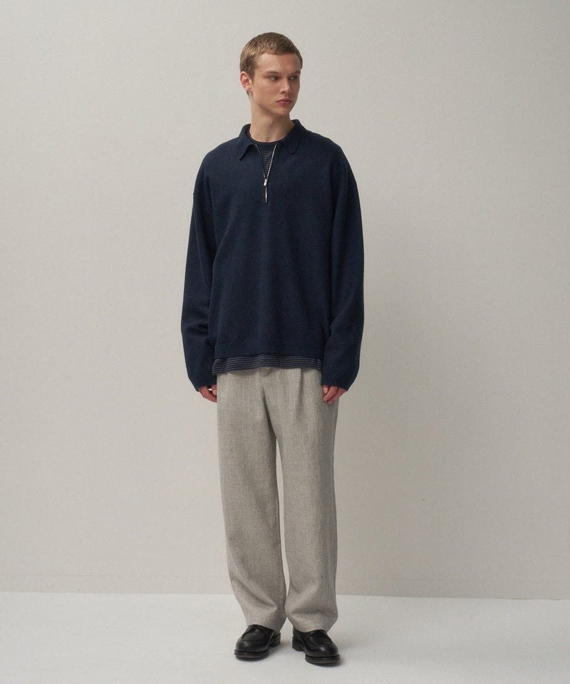 FINE WOOL MELTON | ZIP UP POLO SWEATER