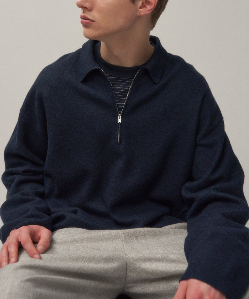 FINE WOOL MELTON | ZIP UP POLO SWEATER