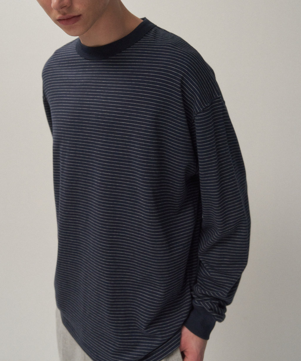SUVIN DOUBLE JERSEY | BORDER CREWNECK PULLOVER – ATON | エイトン