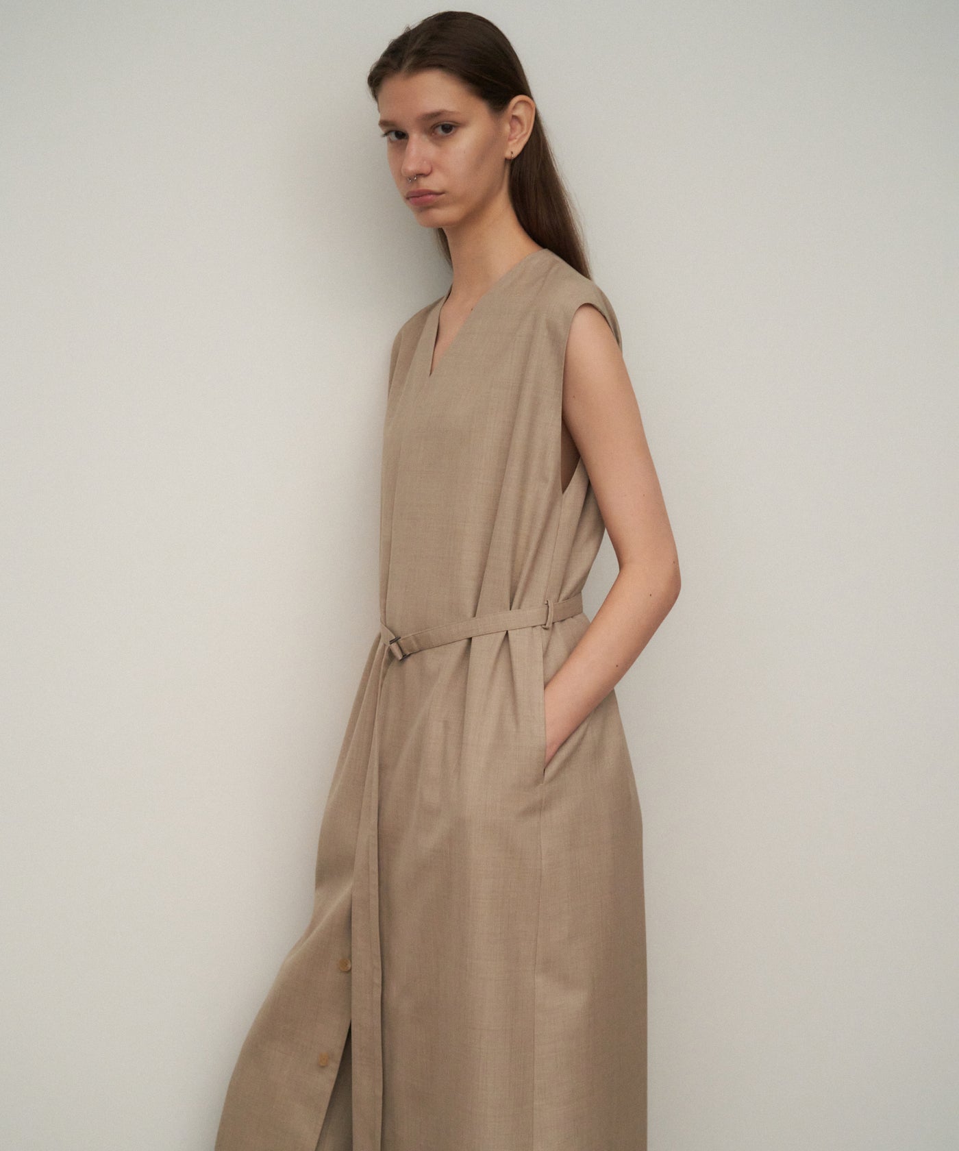 WOOL SILK TWILL | GILET DRESS – ATON | エイトン