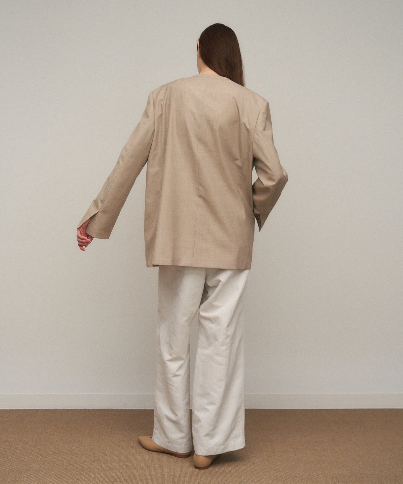 WOOL SILK TWILL | COLLARLESS JACKET – ATON | エイトン