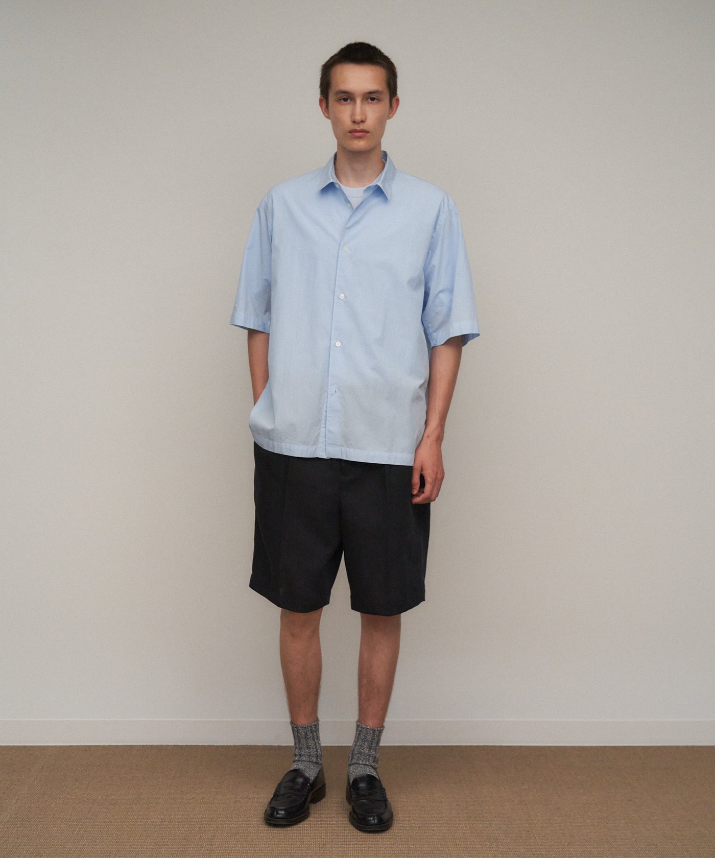 SHRINK COTTON LAWN | OVERSIZED HALF SLEEVE SHIRT – ATON | エイトン