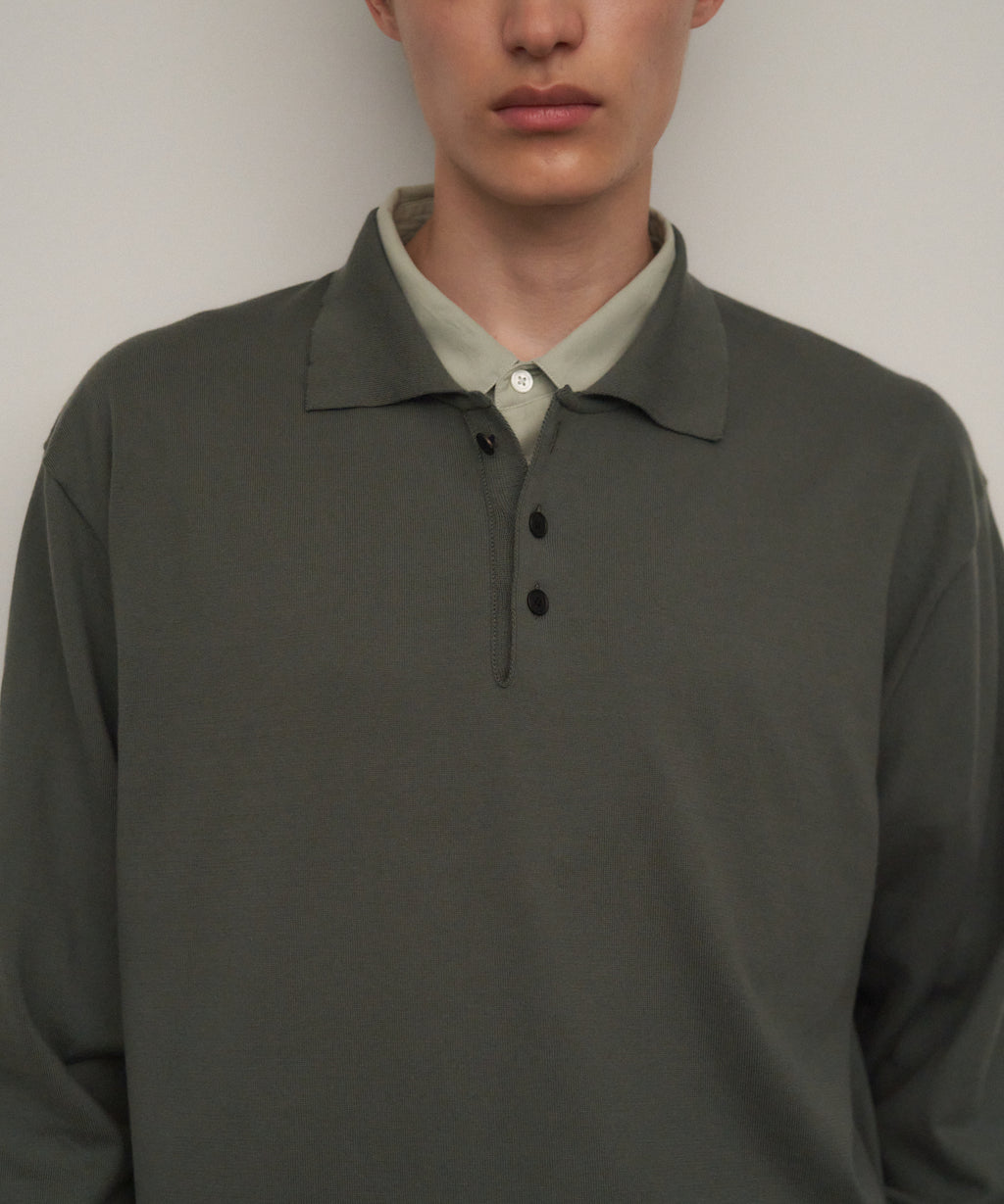 美品 エイトン ATON ニットポロ コットン グレー 02 ty6 ATON（エイトン） ポロシャツ 「ATON/エイトン」FRESCA KNIT POLO KNIT