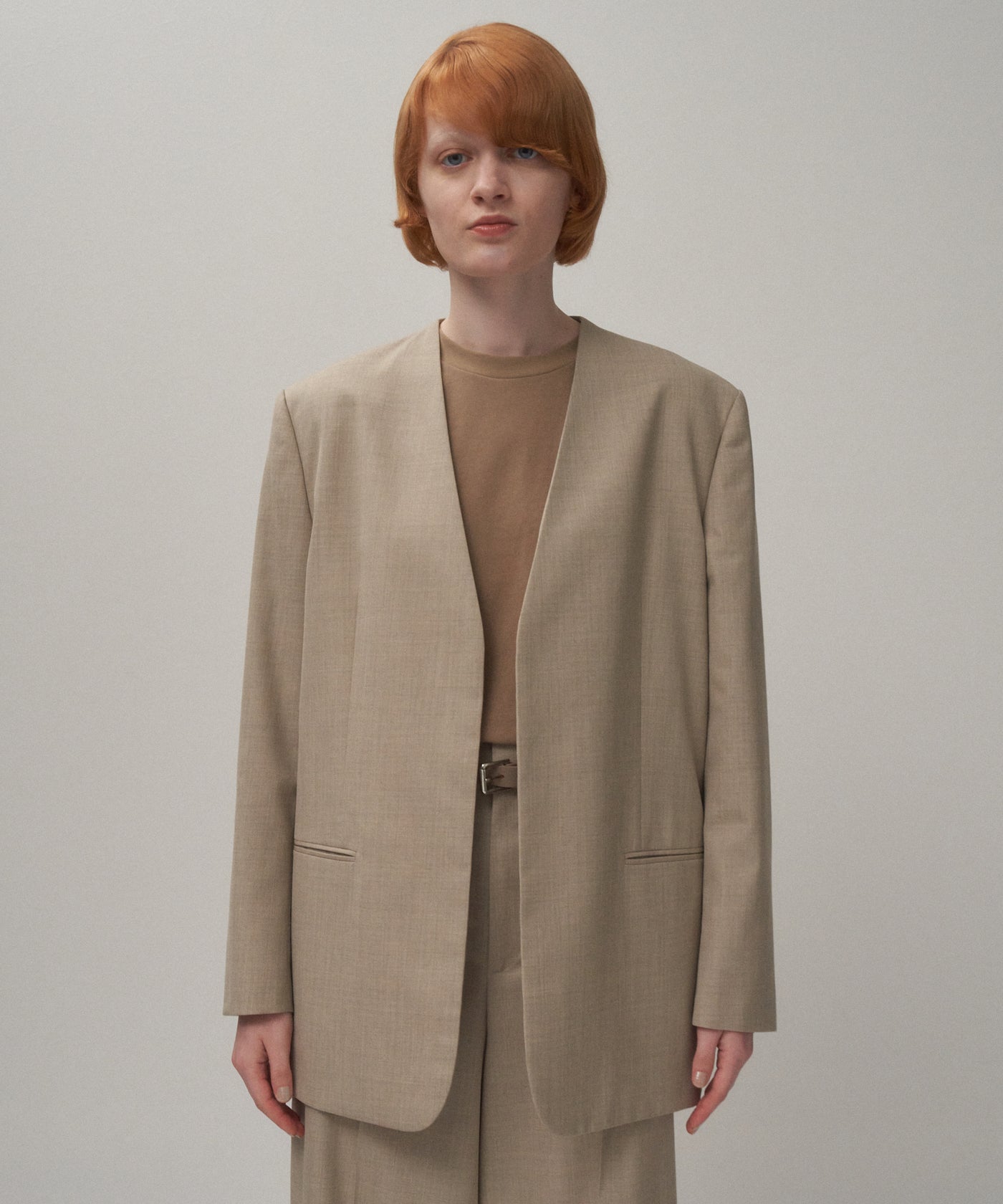 WOOL SILK TWILL | COLLARLESS JACKET – ATON | エイトン