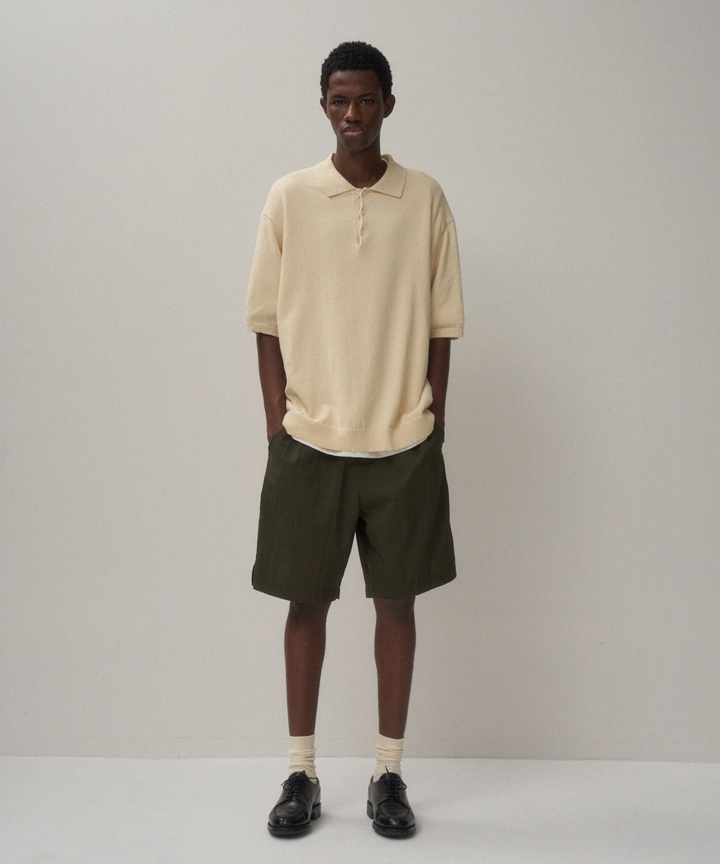 COTTON WASHI BOUCLE | HALF SLEEVE POLO SWEATER – ATON | エイトン