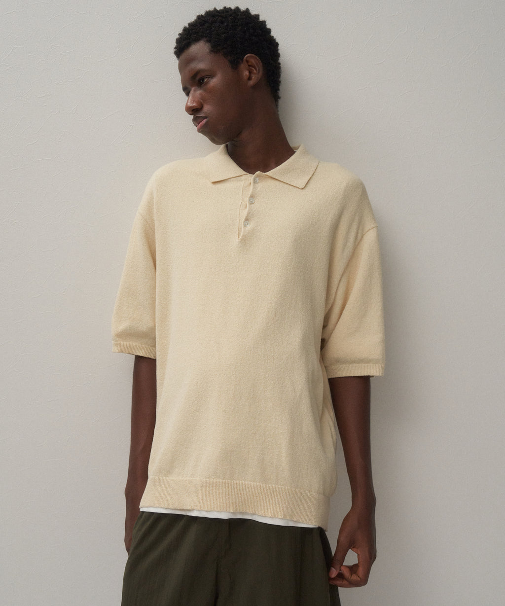 COTTON WASHI BOUCLE | HALF SLEEVE POLO SWEATER – ATON | エイトン