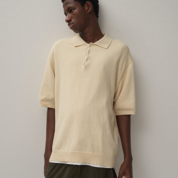 COTTON WASHI BOUCLE | HALF SLEEVE POLO SWEATER – ATON | エイトン