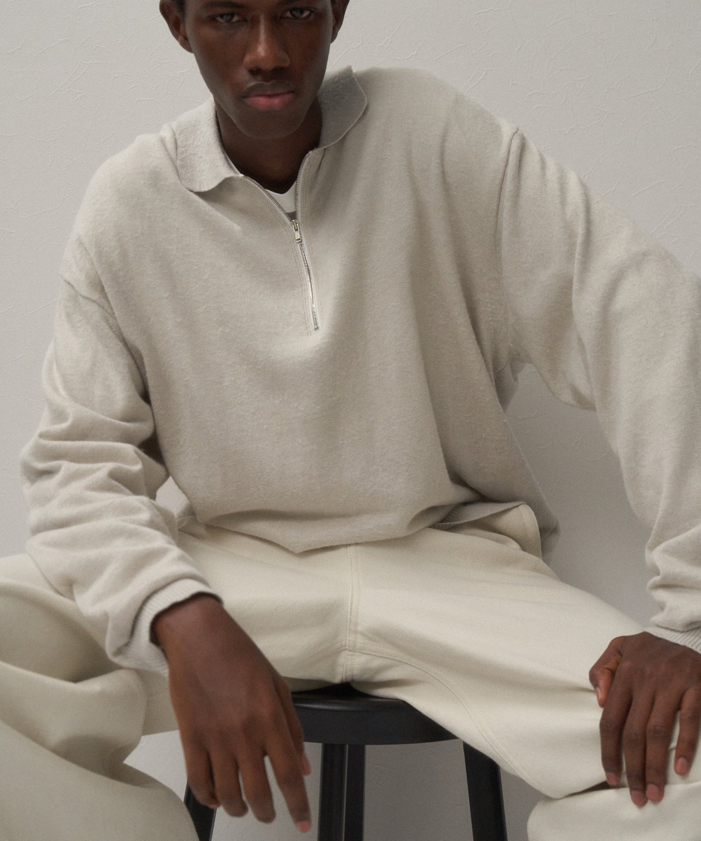 LINEN SHORT FUR | ZIP UP POLO SWEATER – ATON | エイトン