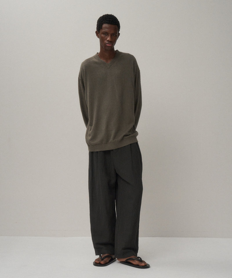 LINEN SHORT FUR | V-NECK SWEATER