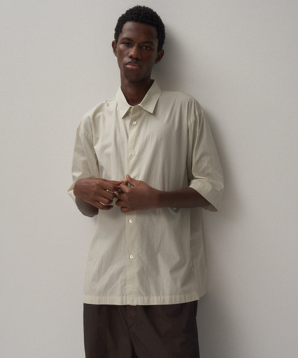 SHRINK COTTON LAWN | OVERSIZED HALF SLEEVE SHIRT – ATON | エイトン