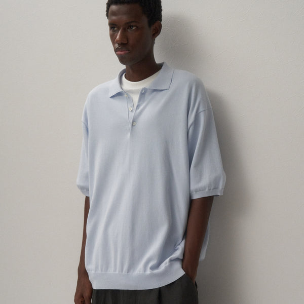 COTTON WASHI KNIT | HALF SLEEVE POLO SWEATER – ATON | エイトン