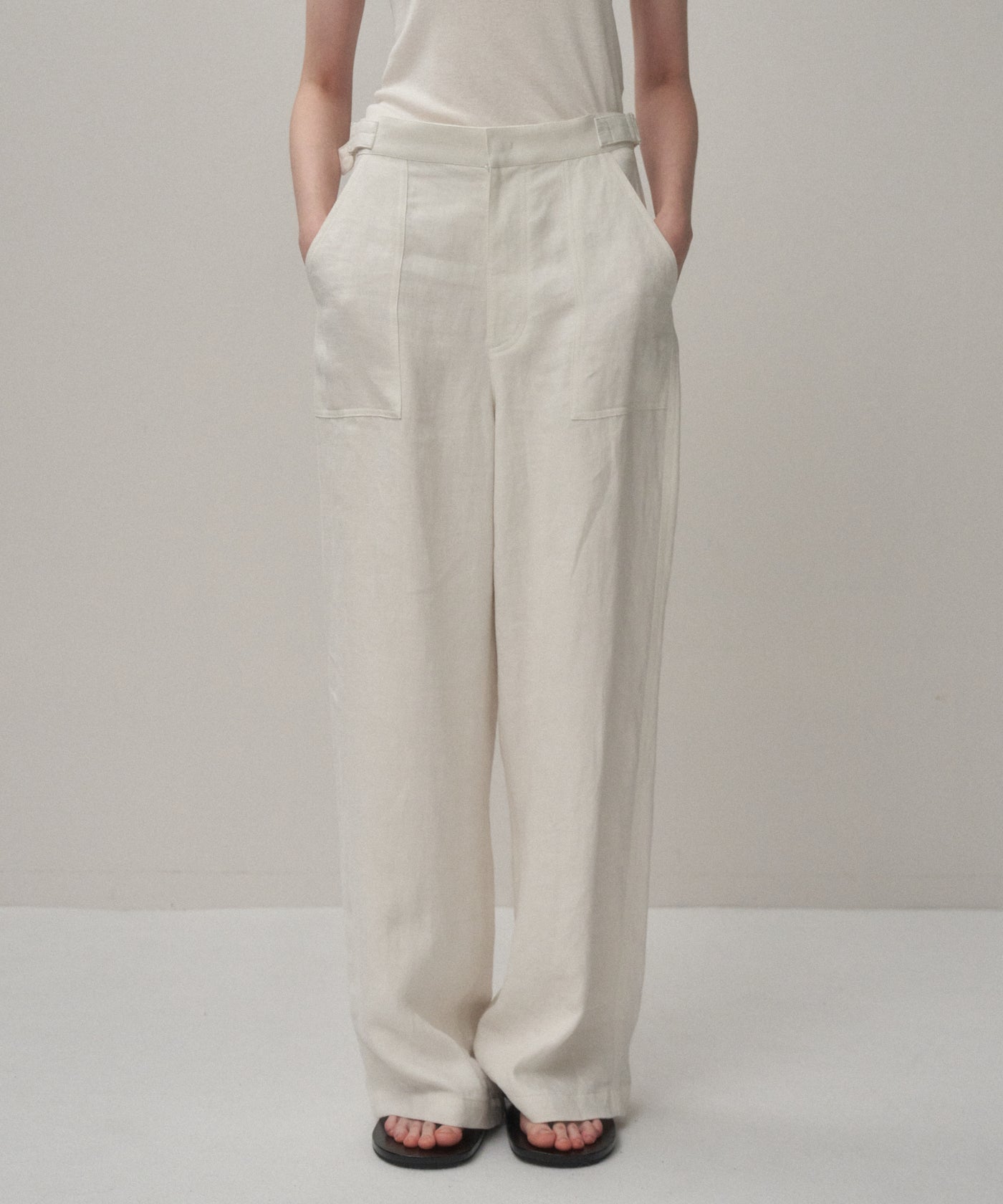 ATON 白SILK LINEN エイトン　ワイドカジュアルワークパンツ LINEN TWILL | BAKER PANTS – ATON | エイトン