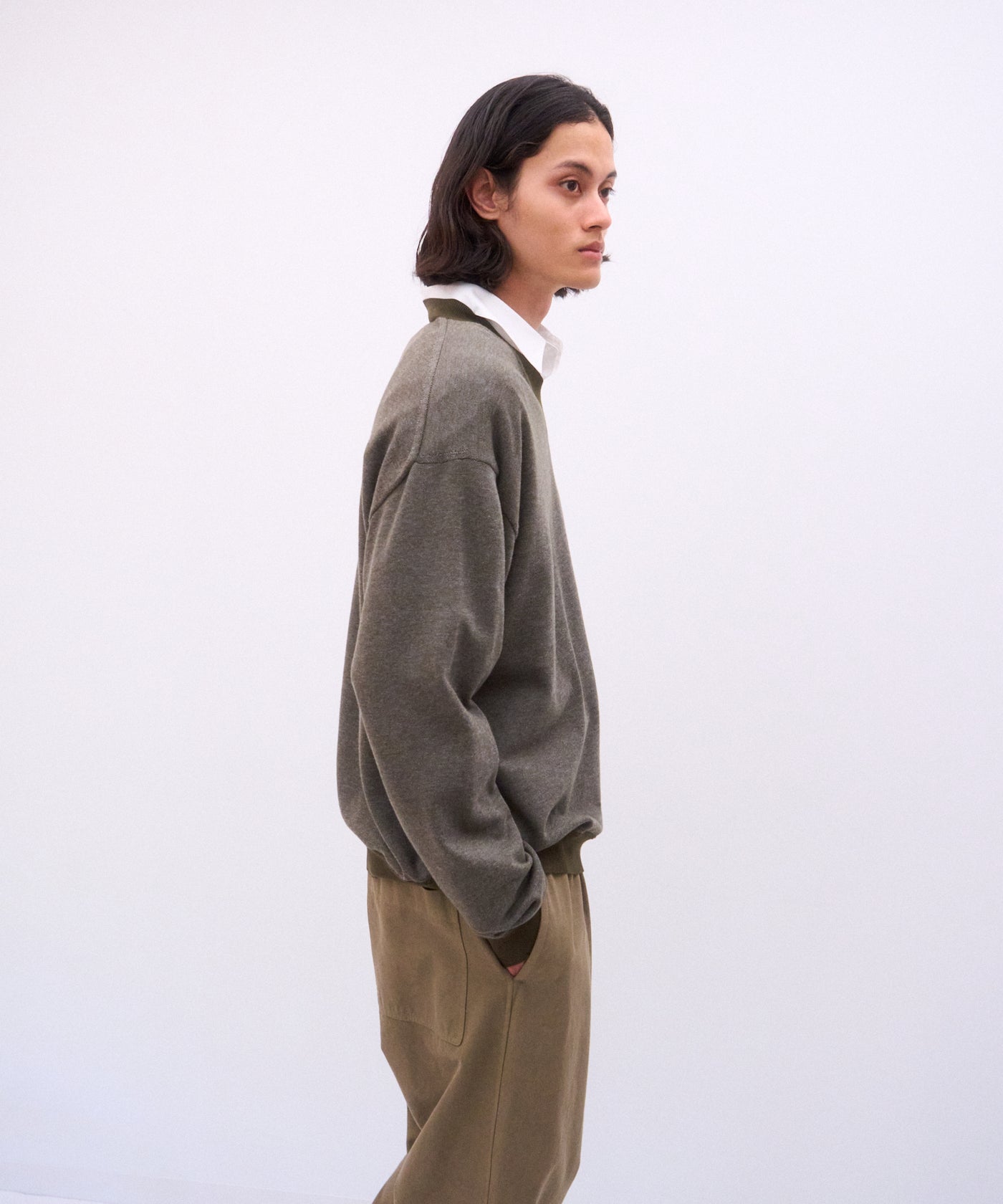 COTTON CASHMERE JACQUARD | V-NECK SWEATER – ATON | エイトン