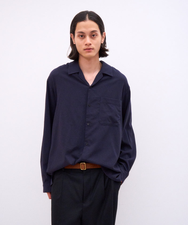 美品✨エイトン ATON サマーウール100% 半袖シャツ 日本製 6 ネイビー WOOL RAYON WASHER | OPEN COLLAR SHIRT – ATON | エイトン