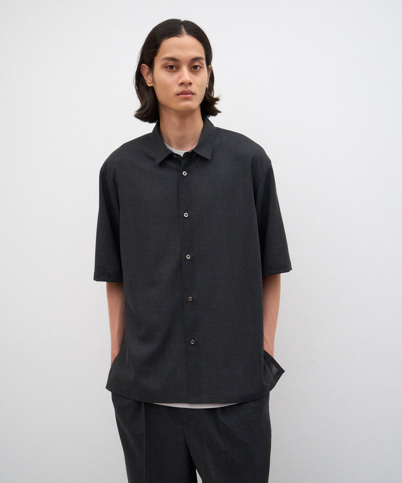 ATON ブラック 半袖シャツ　ウール　サイズ4 TWIST WOOL GAUZE | HARF SLEEVE SHIRT – ATON | エイトン