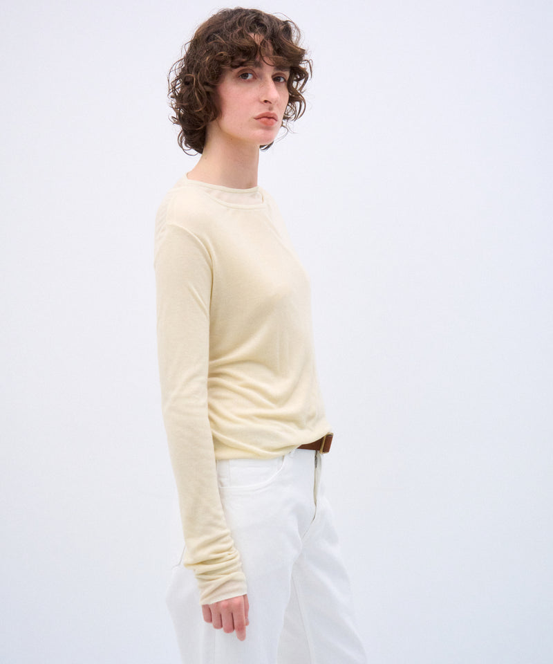 SILK BLENDED CIRCULAR RIB | CREW&CREW LAYERED PULLOVER – ATON