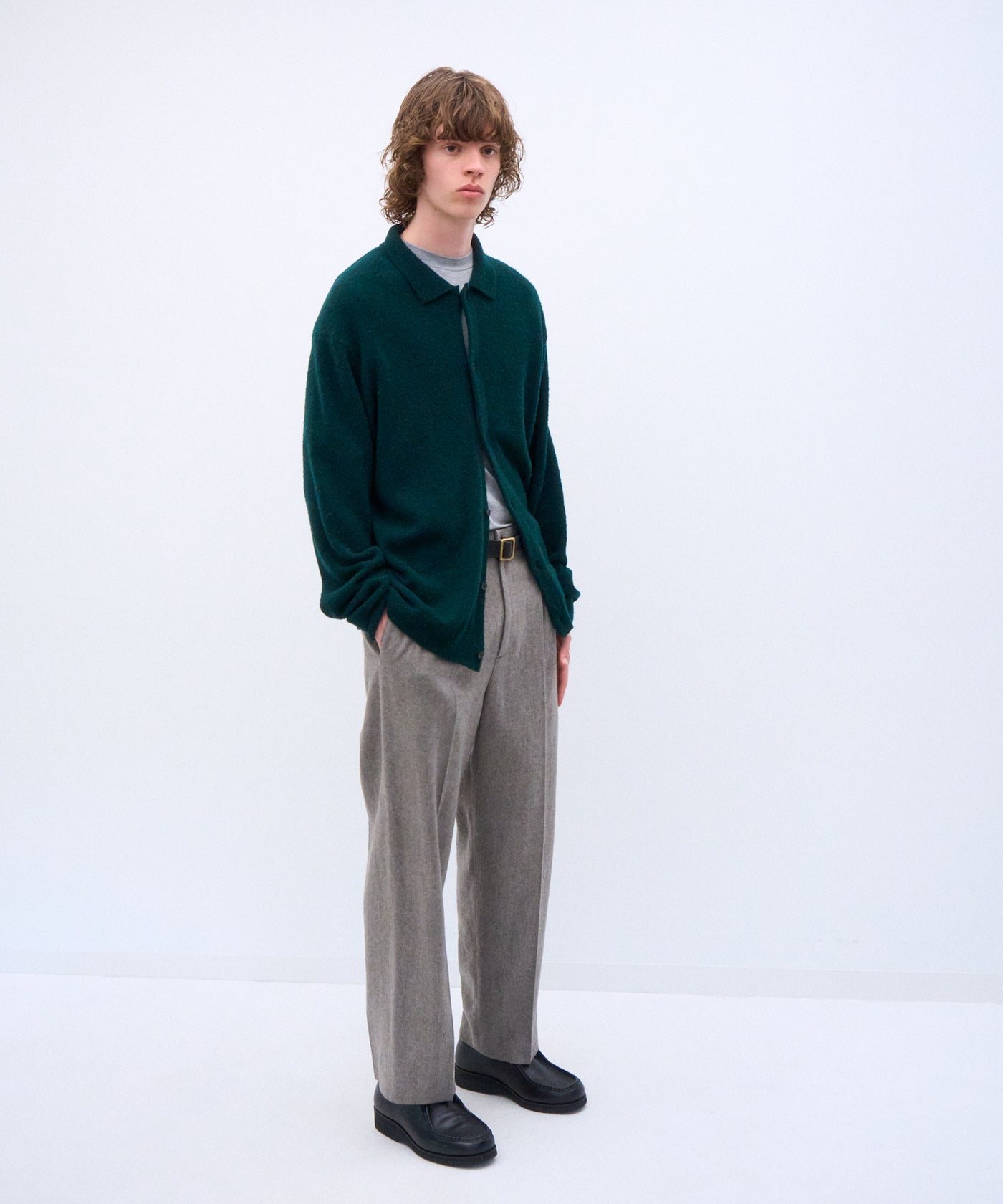 【新品】ATON カーディガン　dark green 04(M) WOOL MINI BOUCLE | POLO CARDIGAN – ATON | エイトン