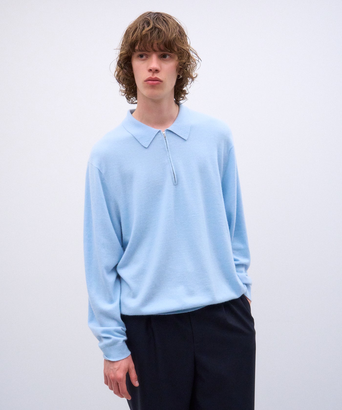 BABY CASHMERE | ZIP UP POLO SWEATER – ATON | エイトン