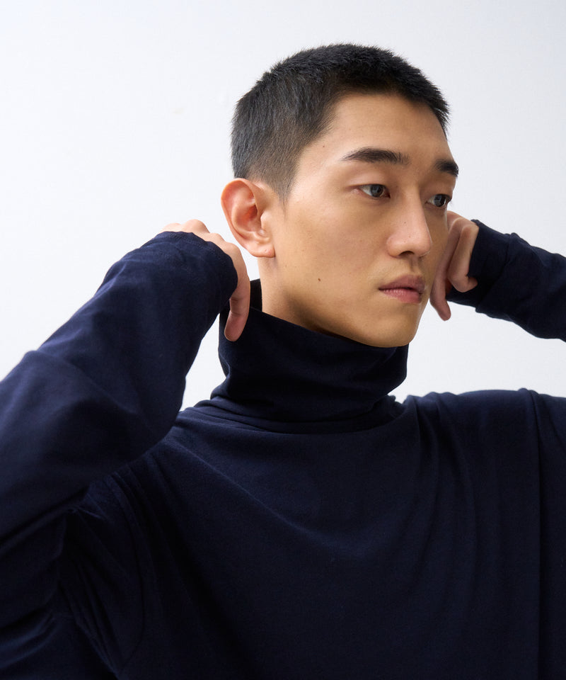 ATON FRESCA 長袖カットソー ネイビー 02 FRESCA | LAYERED TURTLE NECK PULLOVER – ATON | エイトン