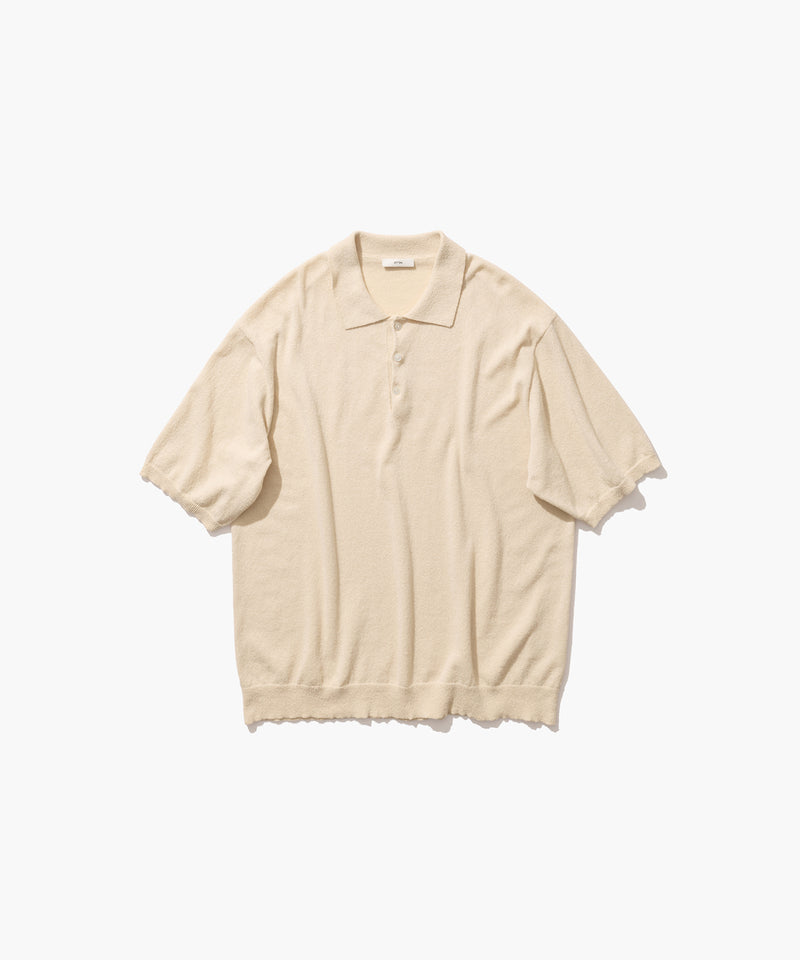 COTTON WASHI BOUCLE | HALF SLEEVE POLO SWEATER – ATON | エイトン