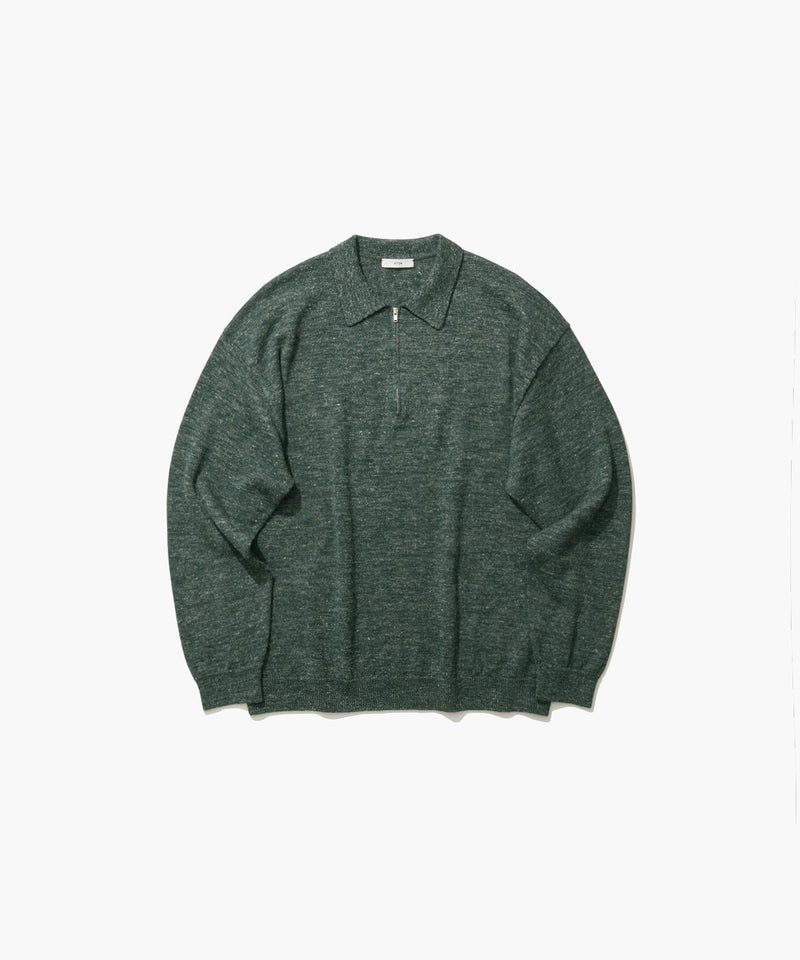 BABY ALPACA LINEN | ZIP-UP POLO SWEATER