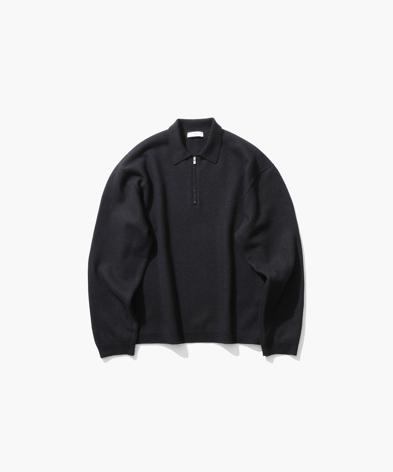 FINE WOOL MELTON | ZIP UP POLO SWEATER