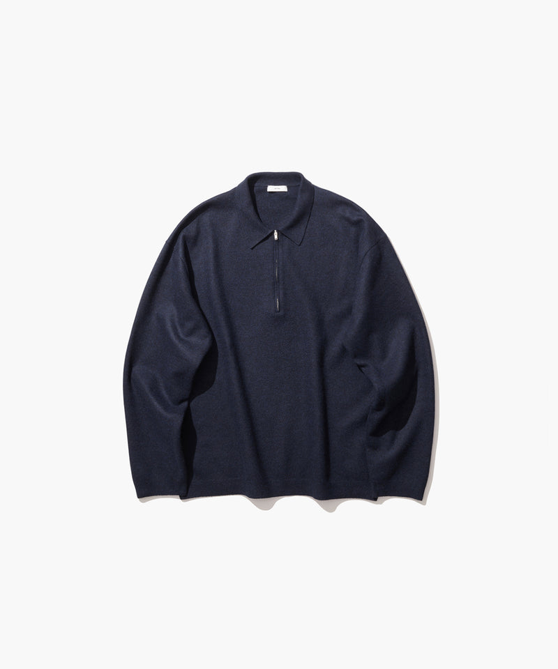 FINE WOOL MELTON | ZIP UP POLO SWEATER