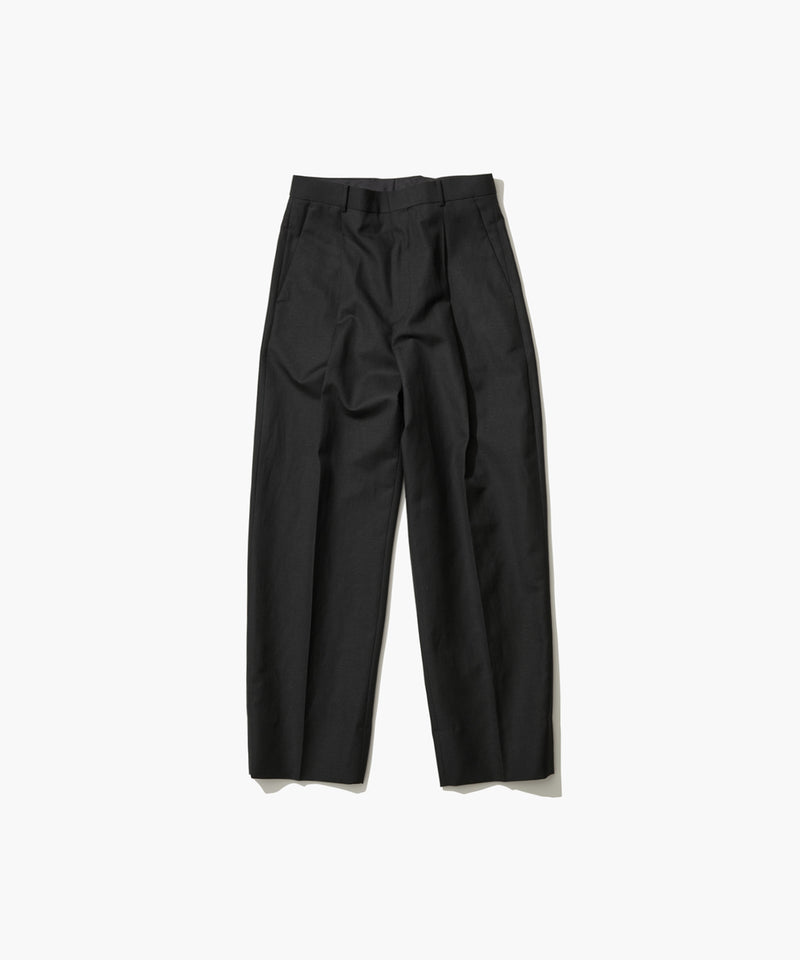 WOOL LINEN SHARKSKIN | TAPERED TUCKED PANTS