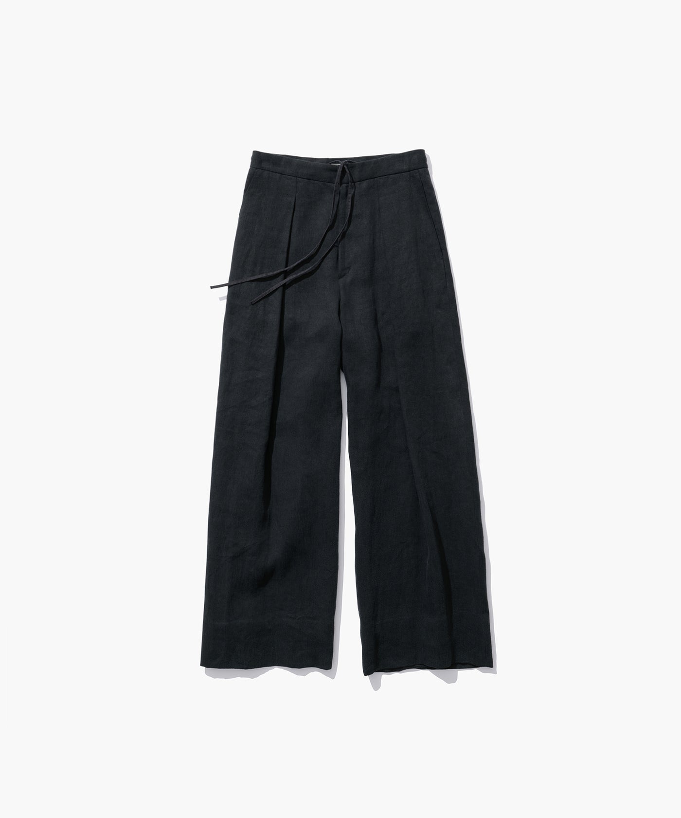 WASHED LINEN TWILL 2-TUCK PANTS｜BLACK LINEN TWILL | TUCKED EASY PANTS – ATON | エイトン